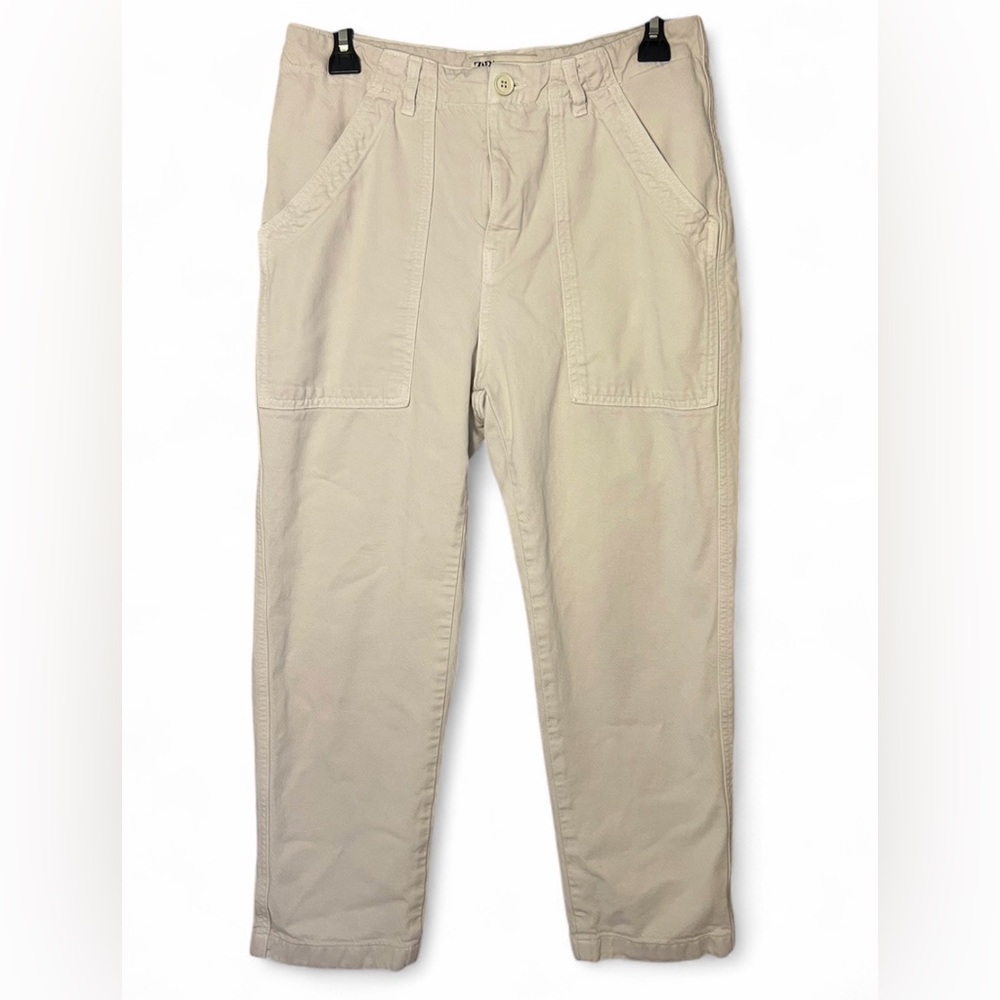 Zara The Harem Cream Relaxed Fit Straight Leg Mid Rise Utility Pant Size 6